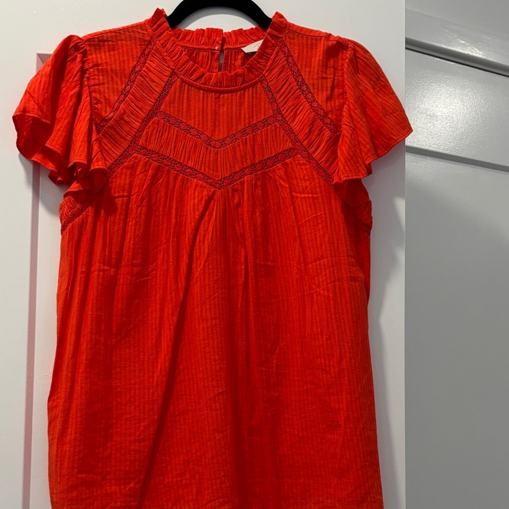 LOFT Ruffle Sleeve Bright Red Blouse